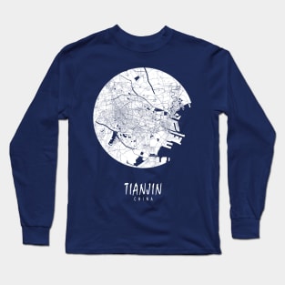 Tianjin, China City Map - Full Moon Long Sleeve T-Shirt